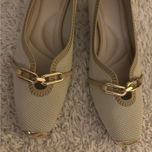 Beige Stretch Knit Flats •Low Heel • Chic Minimalist - Picture 5 of 11